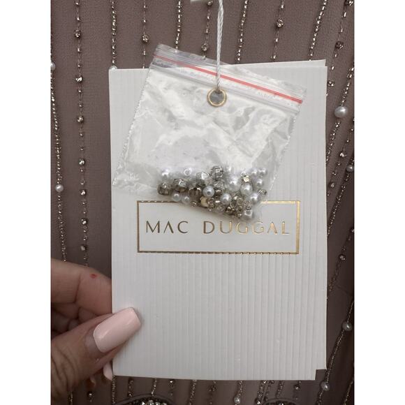 Mac Duggal 93622 LONG PUFF SLEEVE PEARL BEADED MIDI DRESS VINTAGE LILAC SZ 20 - Picture 9 of 16